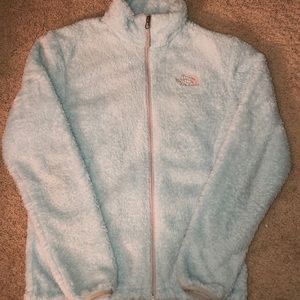 light blue fuzzy North Face